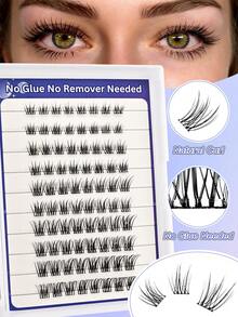 80Pcs C Curl Self Adhesive Individual Cluster Lashes 8-16mm DIY Lash Extension No Glue No Remover Needed Press On Segmented Cluster Lashes Natural Long Eyelashes Extension - 黑色 - 查看 2
