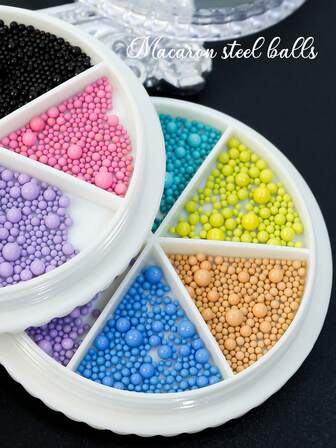 6 In1 Mixed Steel Ball Nail Art Accessories, Golden Pink, Blue Nail Art Metal Mini Beads, Multi-Size Nail Design Round Steel Ball Beads, Suitable For Nail Diy Decoration Accessories 3 Sizes Nail Supplies Nails Nail Charms Nail Gems
