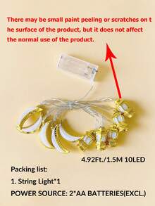 1 قطعة 10/20 مصباح ليد 1.5/3 متر أضواء سلسلة زيتية ذهبية داخلية ديكورية على شكل قمر، أضواء سلسلة ديكورية على شكل فوانيس للزفاف والحفلات والأعياد وديكور رمضان - فانوس+قمر - مشاهدة 8