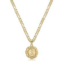 KissYan - Collar con inicial para mujer chapado en oro de 14 quilates collar con colgante de letra redonda con monograma capital alfabetos de A-Z  Acero iidable Sin piedra preciosa - como en la foto - Ver 1