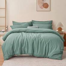 RUIKASI Double Duvet Set Bedding Set - White Duvet Cover Double Bed Set With Zip, Soft Brushed Microfibre Duvet Cover Set Quilt Cover With 2 Pillowcases - Green (Sage) - View 1