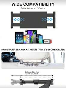 1pc 360° Adjustable Car Headrest Mount Holder, Compatible With 4" To 11" Tablets, Phones, IPad Air/Mini, Tabs And Switch, Essential For Road Trips - Black - View 4