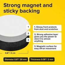 120个自粘圆形磁铁 - 30/60/120个,柔性磁性贴纸,适用于照片和办公用途,白板和黑板磁铁,带粘性背胶,金属材质,多种尺寸可选 - 由合成橡胶制成,适用于冰箱书签、汽车装饰、婚礼照片和海报展示。 - 黑色 - 查看 4