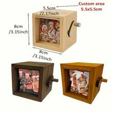 1个旋转相框 - 可容纳8张照片，复古棕色木质设计，适合周年纪念/婚礼、情人节礼物、圣诞节纪念品、新年特别场合礼物、复古装饰、温馨冬季礼物 - 彩色 - 查看 8