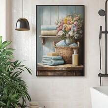 1 Piece Pinafore Posters Basket Art Prints Hydrangea Hanging Painting Rustic Wall Art Poster Vintage Wall Arts Aesthetic Wall Print Wall Artwork Laundry Room Wall Decor No Frame - Multicolor - View 5