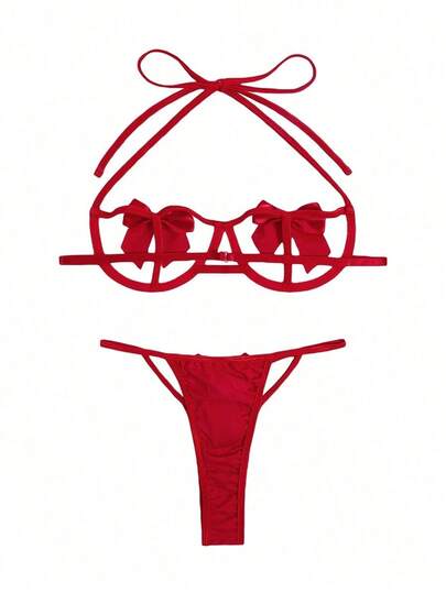 Cut Out Bow Decor Underwire Lingerie Set