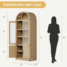 Multi-Room Arched Storage Bookcase, 6-Tier Modern Wooden Shelves With Doors, Elegant And Functional Storage Solution For Living Room And Office  Arched Bookcase With Doors Modern 6-Tier Bookshelf With Storage Wooden Display Cabinet Farmhouse Storage Shelves For Living Room, Kitchen, Office - Màu gỗ - Xem 8