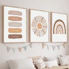 3pcs Framed/Unframed Bohemian Style Children's Canvas Art Prints, Heart And Rainbow Posters, Fun Nursery Wall Decor, Inspirational Quotes Wall Art, Nursery Wall Decoration - Beige - View 10