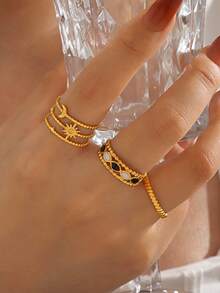 3pcs/Set Stainless Steel Minimalist Star & Moon Pattern Rings Set, Suitable For Women Everyday Wear - Multicolor - View 3