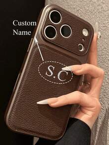 Customized Gold Name Faux Leather Phone Case, Compatible With IPhone 17 Pro Max, 17 Air, 17, 16, 15, 14, 13 Pro Max, Shock-Resistant Lens Protection