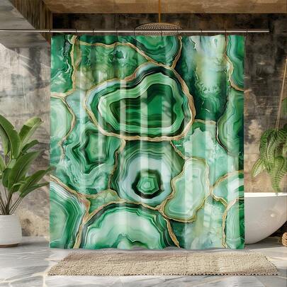 1pc Green Marble Print Waterproof Mildew-Resistant Shower Curtain