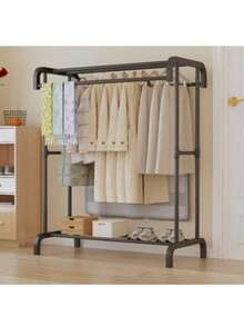 Freestanding Metal Double Rod Clothes Drying Rack, Foldable, Space-Saving Design, No Wheels, Suitable For Bedroom And Balcony - Multicolor - View 3