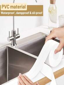 1pc White Floor Seal Sticker/Sealing Strip/ Waterproof Seal Tape Mold-Proof Tape Beautiful Seam Sealing Tape Waterproof Kitchen Joint Sealing Tape Bathroom Toilet Crack Seal Strip Wall Corner Line Sticker Waterproof Self-Adhesive Sealing Tap, Bathroom Accessoriesbathroom Decor Summer,Fall Decor - White - View 3