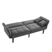 2-In-1 Adjustable Sofa Bed – Two-Seater With Velvet Upholstery, Foldable Armrests & Sleeping Function, Ideal For Small Spaces - Grey - View 9