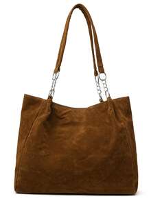 Set de 2 bolsos de mujer, bolso de hombro y mochila de tela de ante, gran capacidad para compras, viajes, con monedero - Marrón - Ver 7