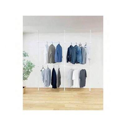 ハンガーラック 突っ張り 【SNS 500万再生突破】 ダブル ワイドタイプ 伸縮 横107.5-180cm 縦107.5-314cm 耐荷重100kg 洋服ラック 衣類収納 工具不要 黒 ブラック