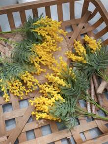 5 Bunches Of High-End Artificial Flowers, Mimosa, Holiday Flowers, Home Decor Fake Flowers, Note: Slightly Shedding Pollen, Romantic Holiday Flowers - Yellow - View 6