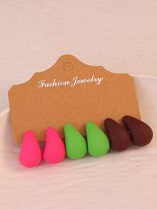 6-18pcs/Set Versatile Candy Color Water Drop Stud Earrings, Matte Finish Earring Set For Fashionable & Elegant Ladies & Girls - Multicolor - View 3
