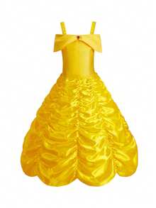 8pcs/Set Girls Yellow Sleeveless Ruffle Dress Accessories Set, Children Princess Party Birthday Christmas Halloween Costume Outfit - Yellow - View 2