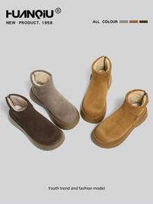 HUANQIU Women's Autumn/Winter New Plush Warm Snow Boots, Fashionable Flat Ankle Boots, Outdoor Warm Boots, Christmas Outfit - Grey - View 1