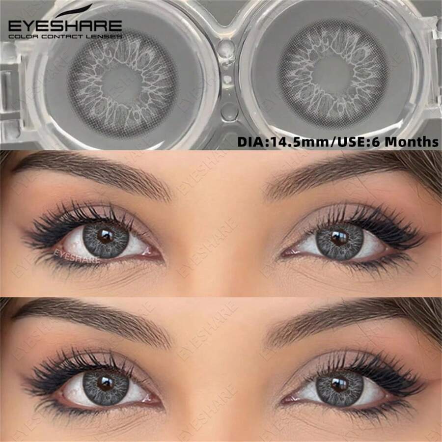 EYESHARE New Model 1 Pair Of Colored Contact Lenses For Eye Makeup, Brown, Gray, Blue And Green Contact Lenses, For Beauty Makeup, Annual Use, 14.5 Mm - No Prescription - 灰色 - 查看 1