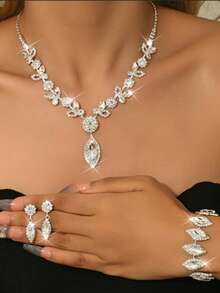 Women's Silver-Tone Rhinestone 3 PiecesJewelry Set (Y-Necklace+Long Earrings+Bracelet) - Modern Formal Wear Jewelry