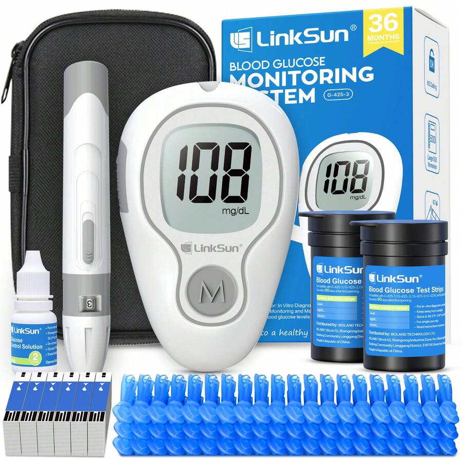 LinkSun G-425-3 Blood Glucose Monitor Kit - No Coding, 5-Second Rapid Accurate Results (Mmol/L), 5 Adjustable Lancing Depth, Extra-Large Display, Includes 100/50 Test Strips, Lancets, Control Solution & Lancing Device - Ideal For Diabetes Daily Monitoring