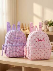 1pc Customized Bow Print Cute Backpack, Casual Multifunctional Travel Backpack Can Be Embroidered With Name/Letter, Suitable As Gift For Children, Teenagers, Back To School, Children's Day - Multicolor - View 3