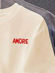 Camiseta de manga corta con estampado de rayas y letras informal para niñas preadolescentes, verano - Albaricoque - Ver 4