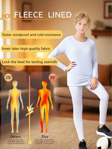 1 套儿童白色圆领保暖内衣，新款秋冬滑雪运动款式