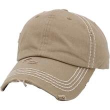 KBETHOS - Gorra de béisbol de algodón Desgastado Lavada, Ajustable, Estilo Unisex - Caqui con costuras - Ver 1