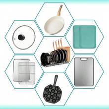 Un juego de estantes extensibles multifuncionales para tapas de ollas de 7 filas en color negro, estantes de almacenamiento de cocina ajustables, hechos de resina y acero al carbono, son duraderos y fáciles de limpiar, lo que los convierte en una herramienta de cocina esencial. - Negro - Ver 7