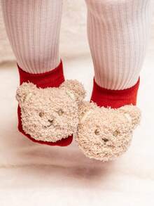 1 Pair Baby Infant New Year Red Series Socks, Cute Elephant & Bear Boat Socks, Mid-Calf Socks, Non-Slip Floor Socks, Soft Breathable Skin-Friendly, New Party Holiday Gathering - Red - View 17