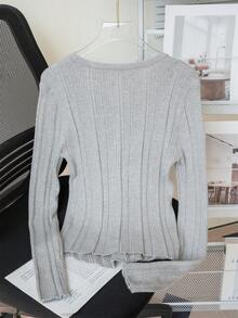 Áo khoác len dệt kim màu đỏ ôm vừa vặn dành cho nữ, trang phục đa năng, kiểu dáng mỏng, phong cách mới cho mùa thu/đông - Xám - Xem 8