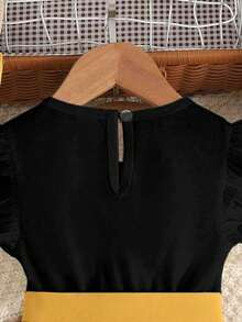 Young Girl Letter Print Ruffle Hem Dress - Yellow - View 4