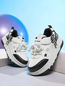 儿童轮滑鞋，四轮可拆卸轮滑鞋，双排轮设计增强稳定性，适合男孩女孩滑板、滑冰、休闲穿着 - 黑與白 - 查看 6