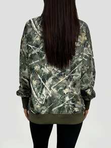 Women's Printed Camouflage Crew Neck Long Sleeve Regular Fit Casual Sweatshirt, Slightly Stretchy, Spring/Autumn - Flower - View 2