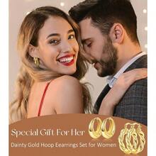Adoyi - Juego de aretes de aro de oro para mujer chapados en oro de 14 quilates aros gruesos trenzados para regalo ligeros - Juegodeororosa6 - Ver 3