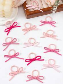 10pcs Korean Style Pink Bowknot Hair Ties, Suede Texture Cute Ponytail Holders, High Elasticity Hair Bands, Damage-Free Hair Accessories, Sweet Girl Daily & Party Hairstyle - Multicolor - View 7
