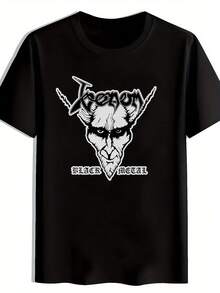Camiseta gráfica retro de banda de rock para hombres - Negra de manga corta y cuello redondo. Diseño de arte musical de heavy metal. Top Casual de Poliéster para Viaje de Verano. Fecha. Playa. Regalo de Navidad. Camisetas de banda - Negro - Ver 1