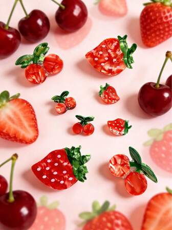 1pc/3cm, 5cm, 7cm Cute High-Quality Acetate Handmade Strawberry & Cherry Hair Clips Fall Winter Claw Clip Hair Accessories For Women For Vacation Outfits Woman