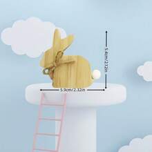 2件套复古木制复活节兔子装饰品 - 木雕兔子摆件（带麻布蝴蝶结和白色尾巴），家居工艺兔子饰品，可爱3D木制兔子，复活节兔子玩偶，手工木制字母动物，花园装饰，独立式手工木制兔子，人造木材制成，适合节日家居装饰和手工制作，桌面摆件 - 彩色 - 查看 9