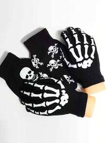 1 双男女通用秋冬发光骷髅爪手套，朋克风指关节骨指套手套，适合万圣节庆祝活动和日常佩戴 - ST10 - 查看 10