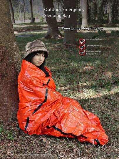 1pc Portable Emergency Survival Sleeping Bag, Outdoor Camping Warm Bag First Aid Sleeping Bag, Simple Cold-Proof Disaster Relief Warm Sleeping Bag, Rain Coat Tent Storage Bag