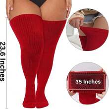 Plus Size Thigh High Socks Women Thigh High Stockings Soft Over The Knee Socks Thick Leg Warmers Fuzzy Winter,36065389 - 酒紅色 - 查看 2