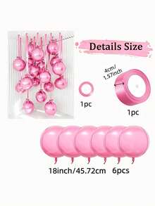 10 piezas de globos rosas de 18 pulgadas 4D con cintas de poliéster rosas y papel protector, portátiles para decoración de habitaciones, decoración de fiestas, decoración de bodas, reuniones familiares - Rosa - Ver 9