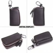 Estuche de cuero para llaves de coche con doble cremallera ideal para uso diario y viajes diseño practico y elegante para hombre y mujer - c y f - Ver 4