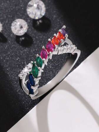 1ชิ้น แหวนฝังเพทายทรงลูกบาศก์ดีไซน์ไขว้แฟชั่นส่วนบุคคล, , เครื่องประดับลำลองมีสไตล์, เหมาะสำหรับงานแต่งงาน, งานหมั้น, วันครบรอบ