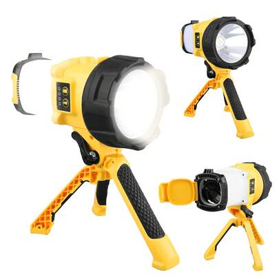 LONLEEYU 3-In-1 Rechargeable Spotlight, 6 Modes Rechargeable Handheld LED Spotlight Flashlight, Portable Power Camping Light, IP65 Waterproof Suitable For Emergency Hiking And Work