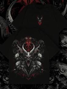 Men's Gothic Punk Style Graphic T-Shirt, Avant-Garde Urban Streetwear Short Sleeve Top - Black - View 6